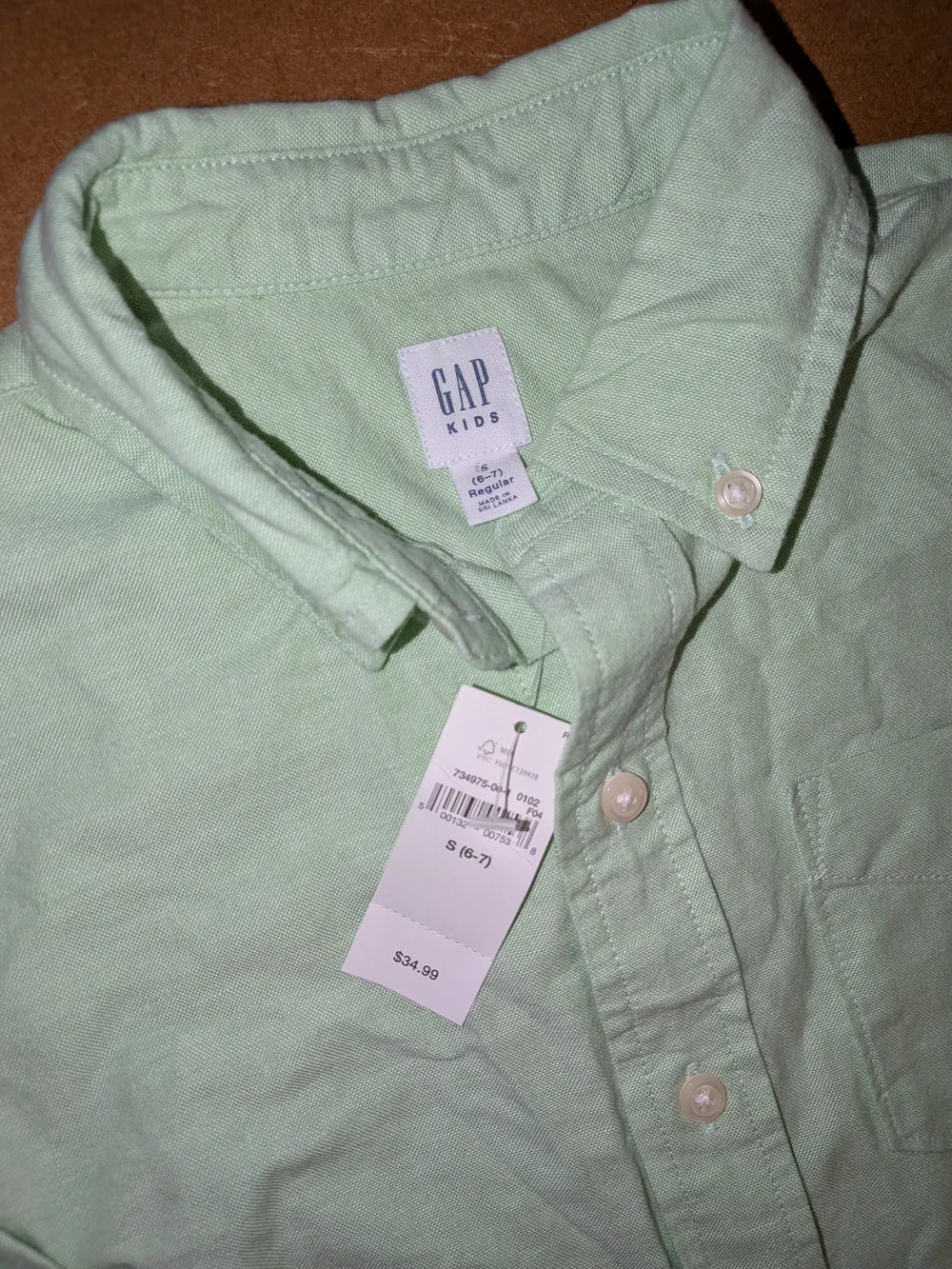 GAP Kids Mint Green Long-Sleeve Button-Down Shirt Size 6/7